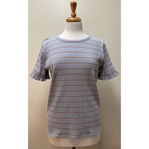 J. Crew Gray Gold Striped Short Sleeve Blouse